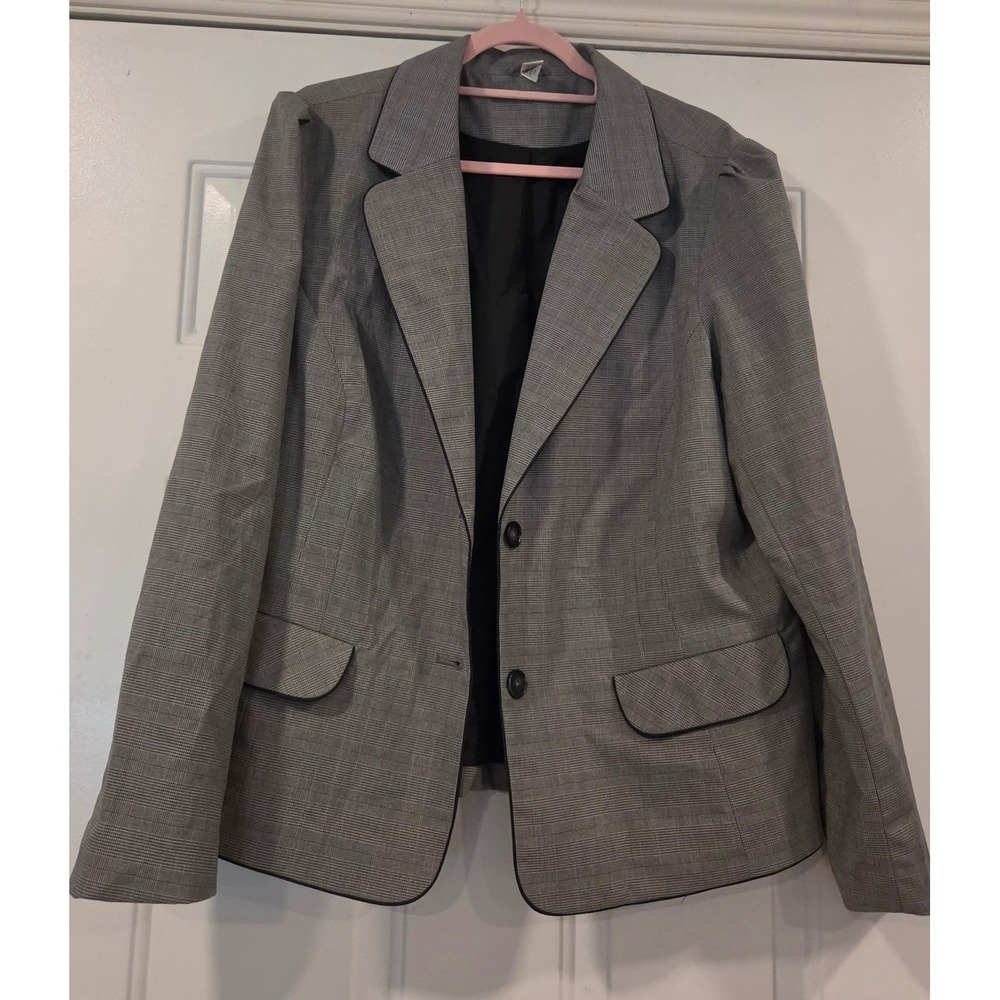 Old Navy Womens XXL Grey Glen Plaid Blazer Peplum Back Career Jacket